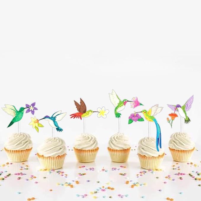 18 Pcs watercolor Hummingbird Dessert Cupcake Toppers Set Bird animals Theme petBaby Shower Boys Girls Happy Birthday Party Decorations
