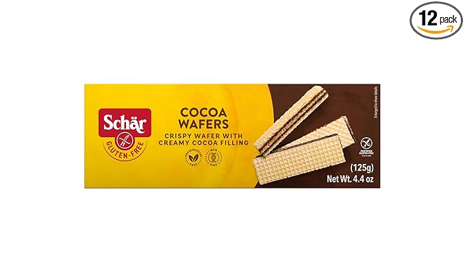 Schär Gluten-Free Cocoa Wafers, 4.4oz, 12-Pack ??Crisp Layers with Creamy Cocoa Filling, Non-GMO, No Preservatives, Perfect Snack or Dessert Treat