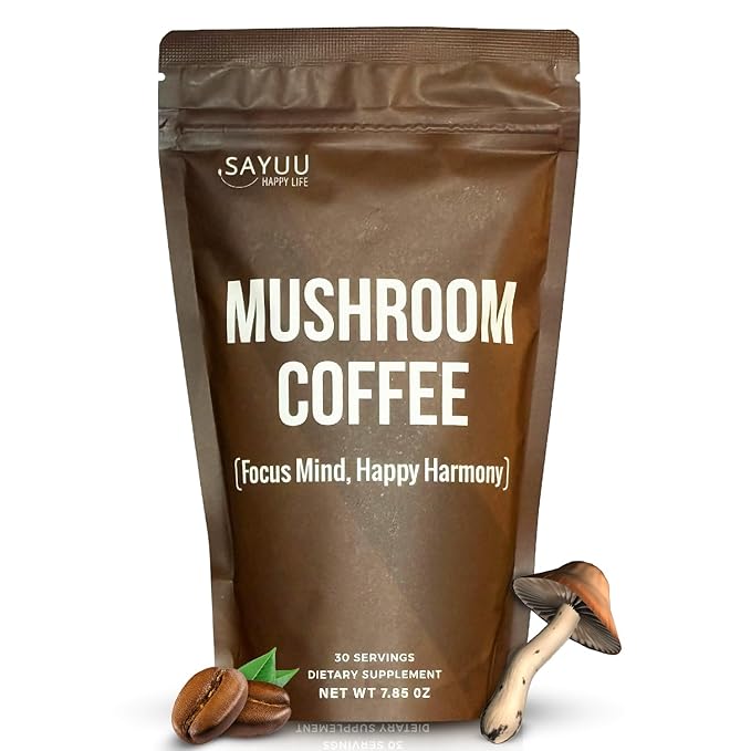 SAYUU Mushroom Coffee Blend ??Focus, Energy & Harmony ??Vegan, Functional Mushrooms, Cordyceps, Lion?™s Mane & Reishi ?“Dietary Supplement - 30 Servings