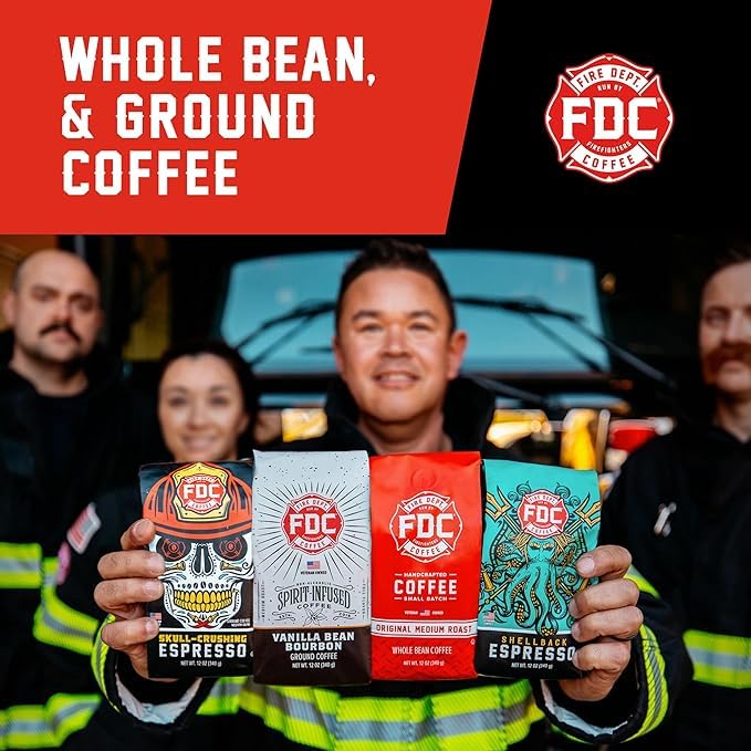 Fire Department Coffee - Gives Back to Firefighters - Premium Decaf Ground Coffee - Roasted in the USA - Decaffeinated Using Natural Mountain Water - Veteran Owned - 12 oz