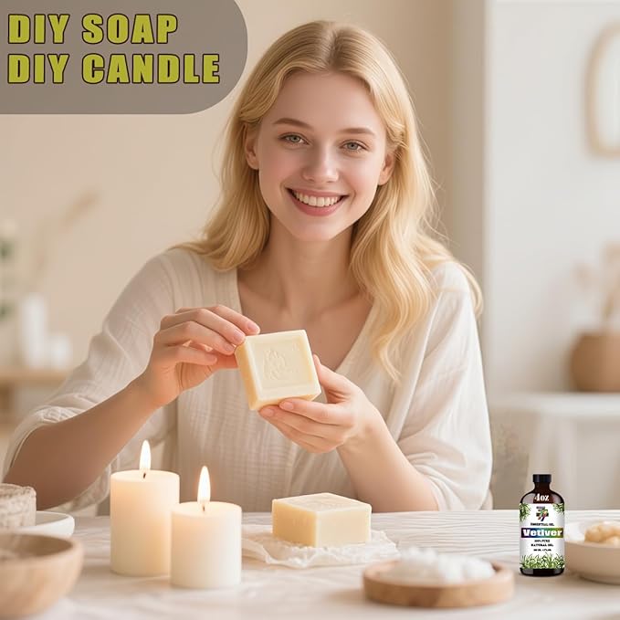 Vetiver Essential Oil (4 oz/120 ml) ??Vetiver Oils for Aromatherapy, diffusers, humidifiers, Home fragrances, DIY Skincare, soap Making, DIY Candle Making, Relaxation, Yoga, and Meditation
