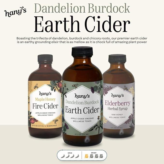 Hany's Harvest Dandelion Burdock Earth Cider ??8 fl oz | All-Natural Wellness Tonic, Apple Cider Vinegar | Non-GMO, Gluten-Free, Handcrafted