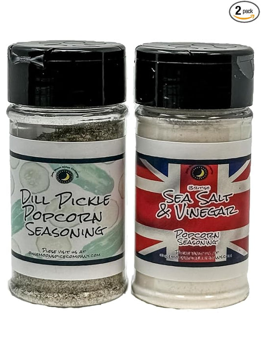 Premium | Popcorn Seasoning | Variety 2 Pack | Crafted in Small Batches | British Sea Salt & Vinegar | Dill Pickle | 3.5 fl. oz. | Enjoy Bold Flavors with Every Pop!