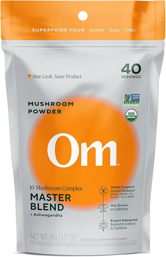 Om Master Blend Mushroom Powder ??Organic Mushroom Supplement with 10 Mushrooms and Ashwagandha