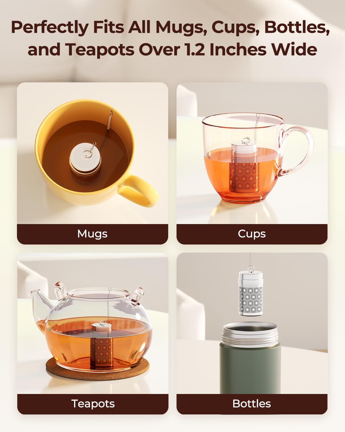 2 Pack Reinmoson Mini Stainless Steel Tea Strainer for Loose Tea 1.2”x2.2”