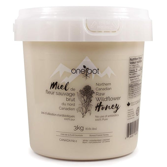 Oneroot 100% Canadian Flower Honey - Honey Wildflower Unfiltered, Unheated & Creamed, Nutrient Rich Raw Wildflower With Enzymes, Thick Natural Sweetener (6.6 lbs)