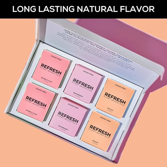 Refresh Gum, Xylitol, Natural, Sugar Free, Long Lasting Chewing Gum, Plastic Free, Natural Flavors & Organic Ingredients, Non GMO, Gluten Free, Vegan, 12 Count (Pack of 6), Fruit Variety Pack