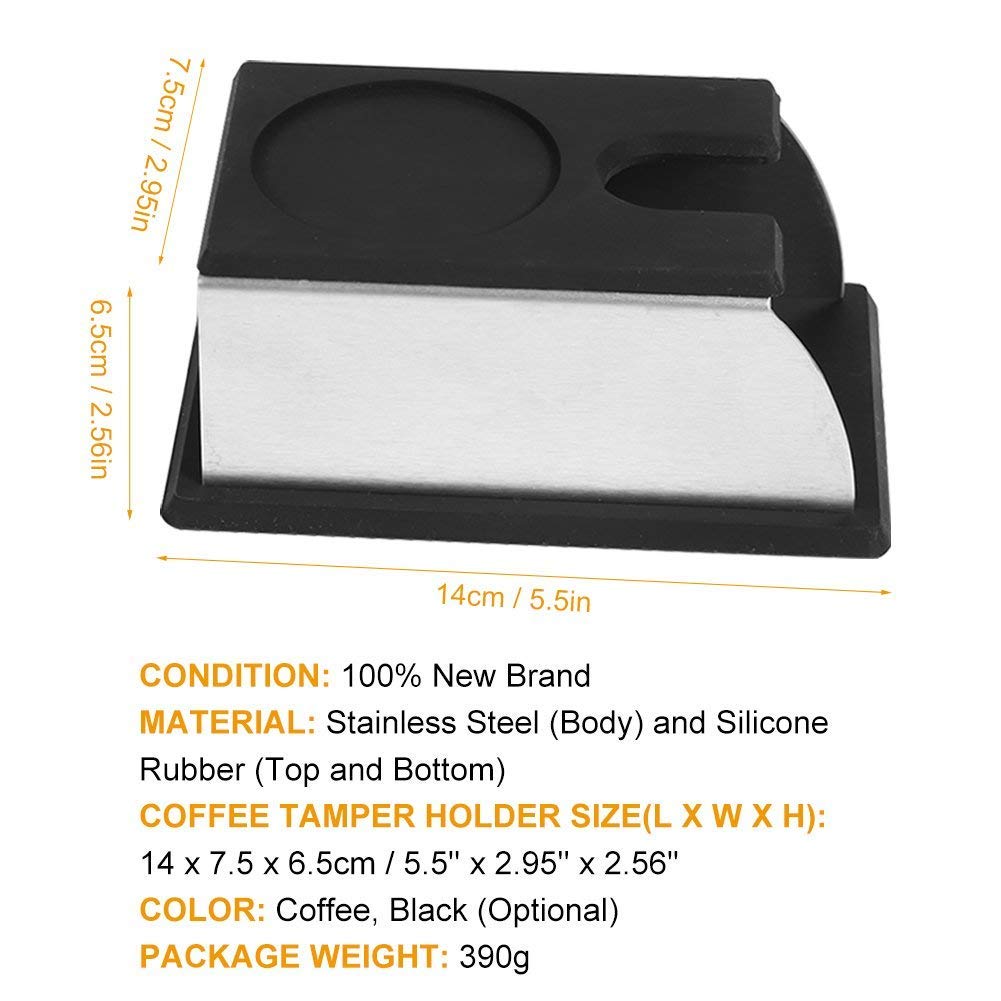 Yosoo Stainless Steel Coffee Tamper Stand, Coffee Powder Maker Rack Silicone Tamping Mat, Coffee