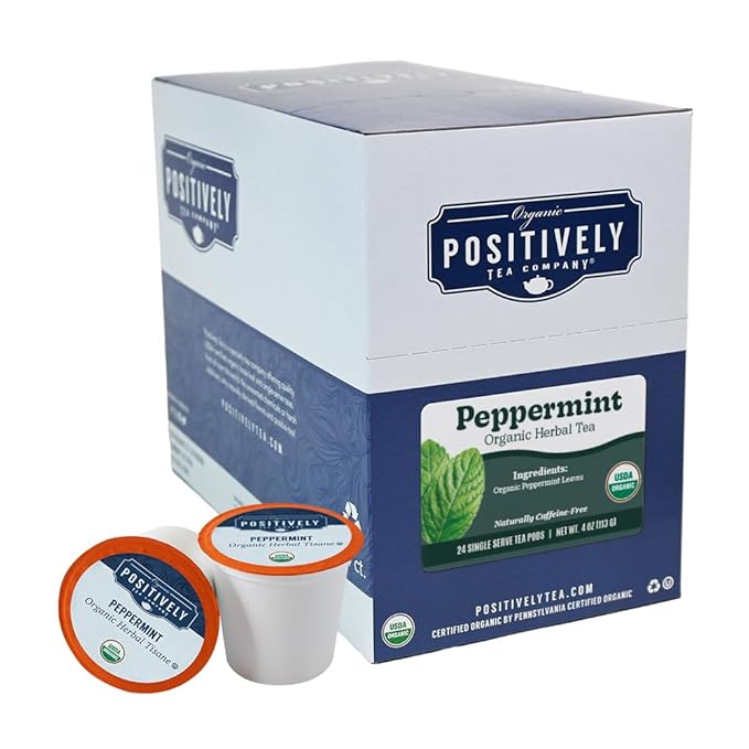 Organic Positively Tea Company, Peppermint Leaf Herbal Tea, K-Cup Compatible, 24 Pods
