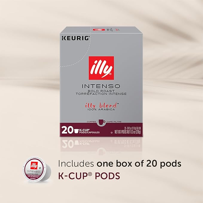 Illy Coffee K Cups - Pods For Keurig Machines – Intenso Dark Roast – Notes of Cocoa & Dried Fruit - Bold, Flavorful & Full-Bodied Flavor - No Preservatives – 20 Count
