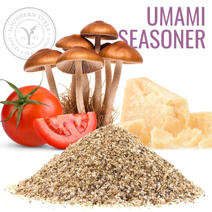Raw Essentials Umami Seasoner Powder with Porcini Mushrooms and Garlic | Elevate Your Culinary Creations | Savory Spice Blend with an Earthy and Delicious Taste | Flavor Enhancer | Use on Meats, Veggies, & More! | 12 Ounce Bottle