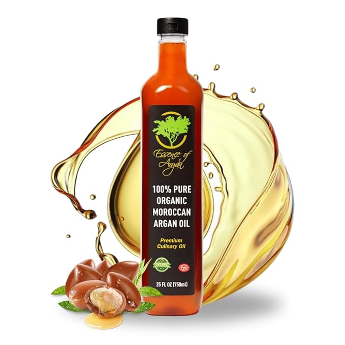 Essence of Argan Organic Moroccan Argan Oil for Cooking, Vegan Eco-Certified USDA-Approved Natural Argan Oil, Great Culinary Oil and Keto Dressing Rich in Nutrients, 25 Ounces