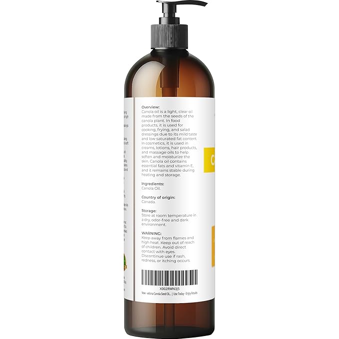 velona Canola Seed Oil 8 fl oz | 100% Pure and Natural Carrier Oil | Refined, Expeller pressed | Cooking, Dressing, Skin, Face, Body, Hair Care | Use Today - Enjoy Results