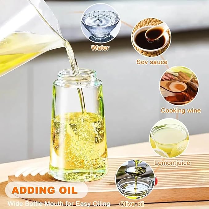 Oil Sprayer for Cooking 2 in 1, 470ml/16oz, Oil Spray & Dispenser Glass Bottle, Food-grade material for Kitchen, Salad Dressing, Frying, Air Fryer & BBQ (Green&Black)