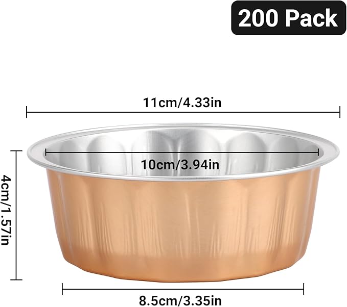 Beasea Aluminum Ramekins, 8oz 200 Pack Disposable Ramekins Foil Cups Baking 3.9" Ramekin Cup Cupcake Aluminum Mini Baking Cups for Party - Rose Gold