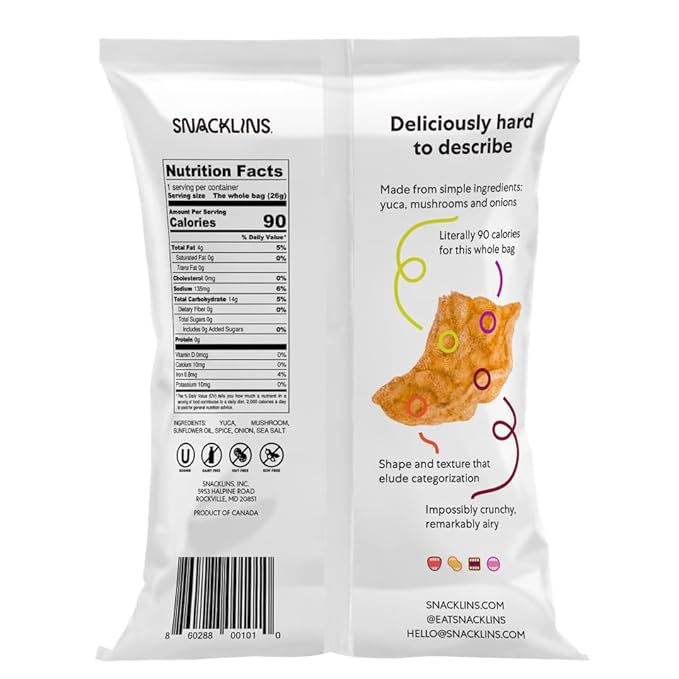 SNACKLINS Chesapeake Bay Plant-Based Crisps – Vegan, Gluten-Free, Grain-Free, Kosher, Healthy Low-Calorie Snack – Only 90 Calories Per Bag – 0.9oz Bags (Pack of 12)