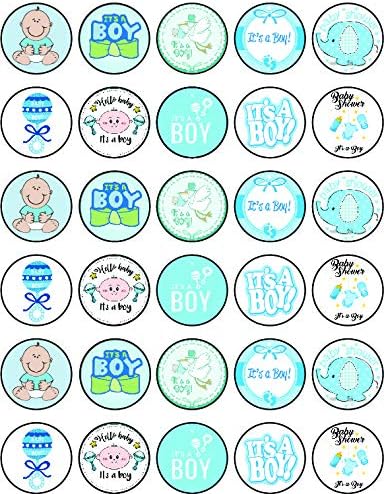 30x Baby Shower Boy Cupcake Toppers ??Edible Happy Birthday D챕cor, Wafer Sheet Cake Decorating
