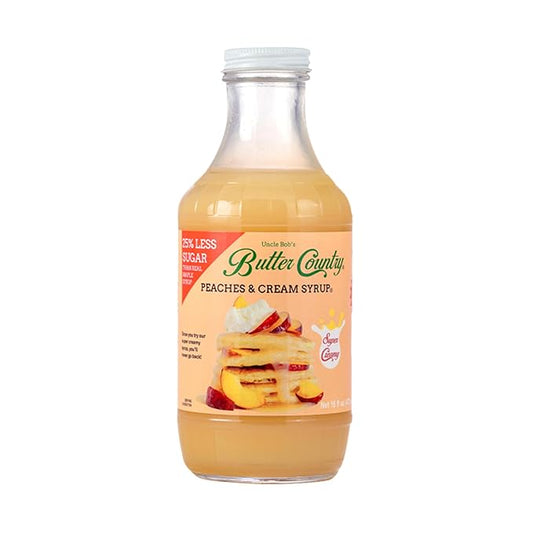Butter Country Rich & Creamy Peach Syrup for Pancakes and Waffles, All Natural Fruity Topping Use on Drinks, Desserts, French Toast - 16 fl oz Bottle