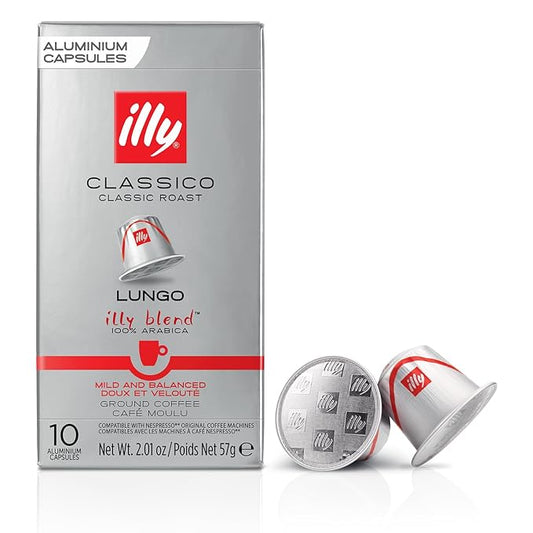 Illy Espresso Compatible Capsules - Single-Serve Coffee Capsules & Pods - Classico Lungo Roast - Notes Of Caramel, Orange Blossom & Jasmine Coffee Pods - For Nespresso Coffee Machines – 10 Count