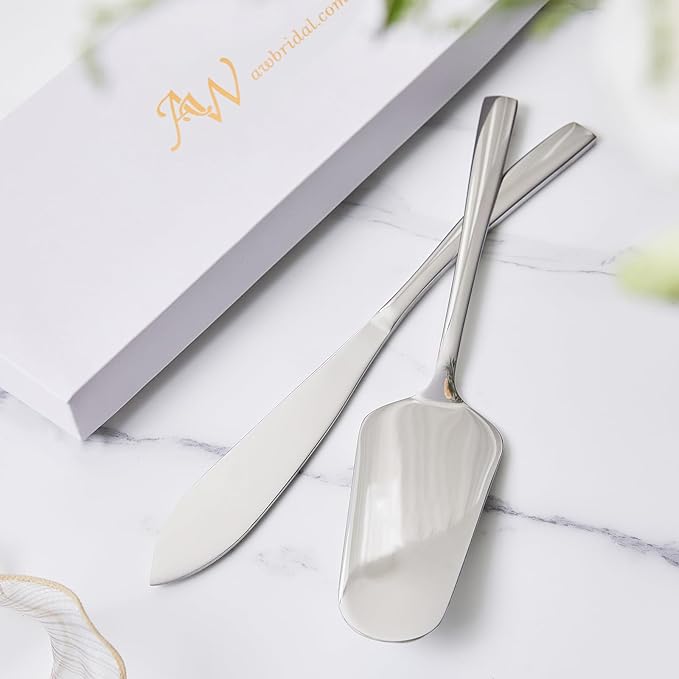 AW BRIDAL Silver Cake Cutting Set for Wedding Stainless Steel Cake Cutter Pie Server for Birthday Parties Bridal Shower Anniversary Wedding Gifts for Couples