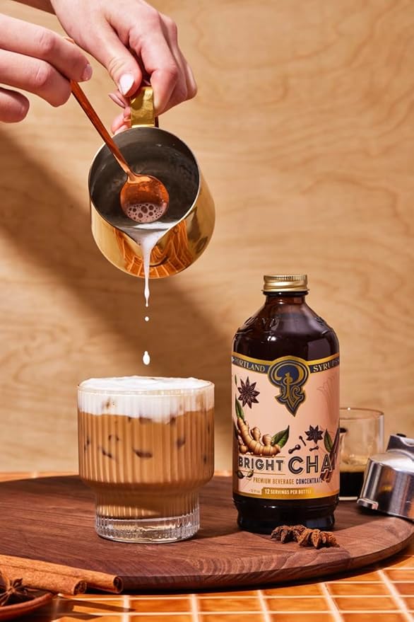 Portland Syrups Bright Chai Syrup - For Coffee, Cocktails, Mocktails & Sodas - Premium Concentrate - Orange Pekoe Tea, Ginger, Cinnamon & Cardamom - Rich Chai Flavor - 12 oz, 24 Servings (Pack of 2)