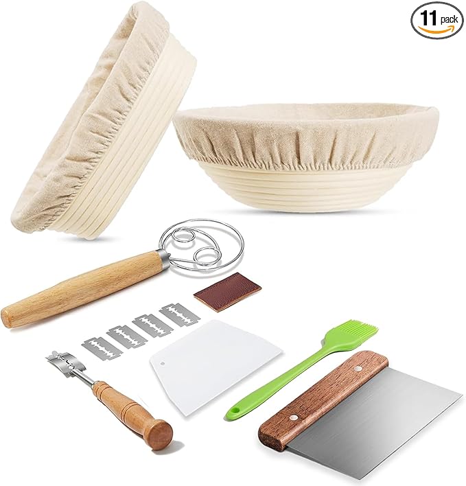 Bread Banneton Proofing Basket Set of 2, Banneton Basket 9 Inch Round & 10 Oval Proofing Baskets Sourdough Bread Baking Supplies Sourdough Starter Kit for Making Baking Fermentation