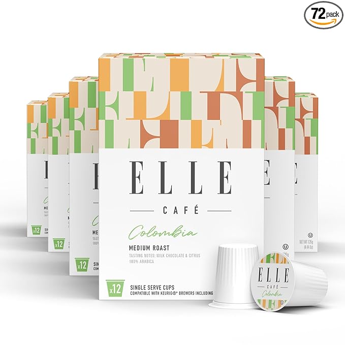 ELLE Café© Colombian K-Cup Pods - 72 Count - 100% Arabica Coffee, Flavor Medium Roast - Single-Serve Coffee Pods