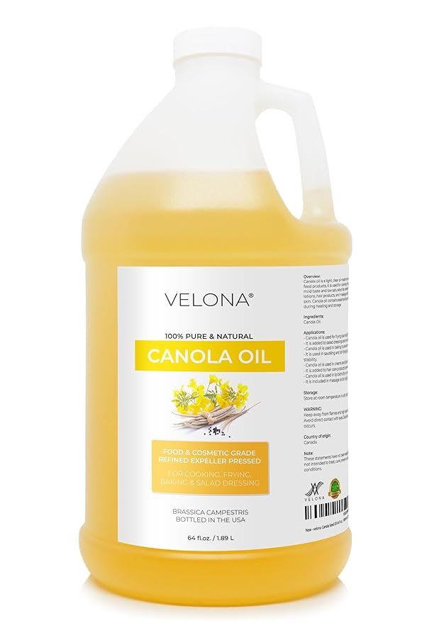 velona Canola Seed Oil 64 fl oz | 100% Pure and Natural Carrier Oil | Refined, Expeller pressed | Cooking, Dressing, Skin, Face, Body, Hair Care | Use Today - Enjoy Results