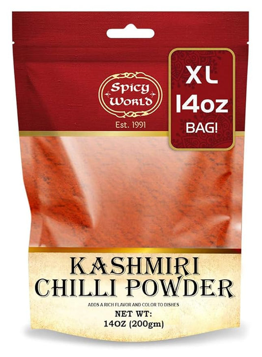 Kashmiri Chili Powder | 14 oz resealable bag | All Natural Deggi Mirch powder | by Spicy World