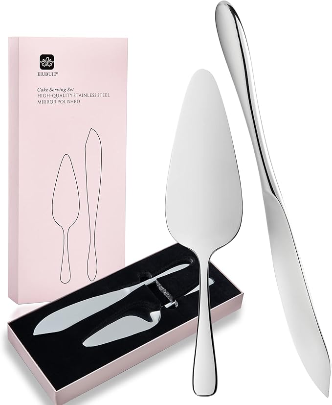 Cake Cutting Set for Wedding, Cake Knife and Server Set, Classic Design 18/10 Stainless Steel Pie Cakes Serving of 2 Piece, Dishwasher Safe