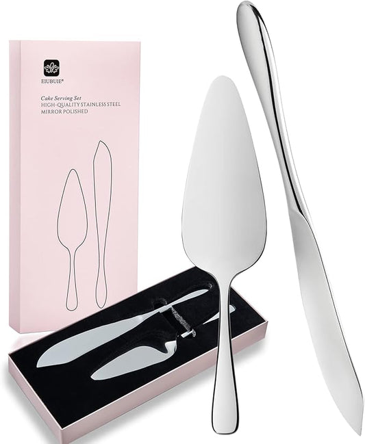 Cake Cutting Set for Wedding, Cake Knife and Server Set, Classic Design 18/10 Stainless Steel Pie Cakes Serving of 2 Piece, Dishwasher Safe