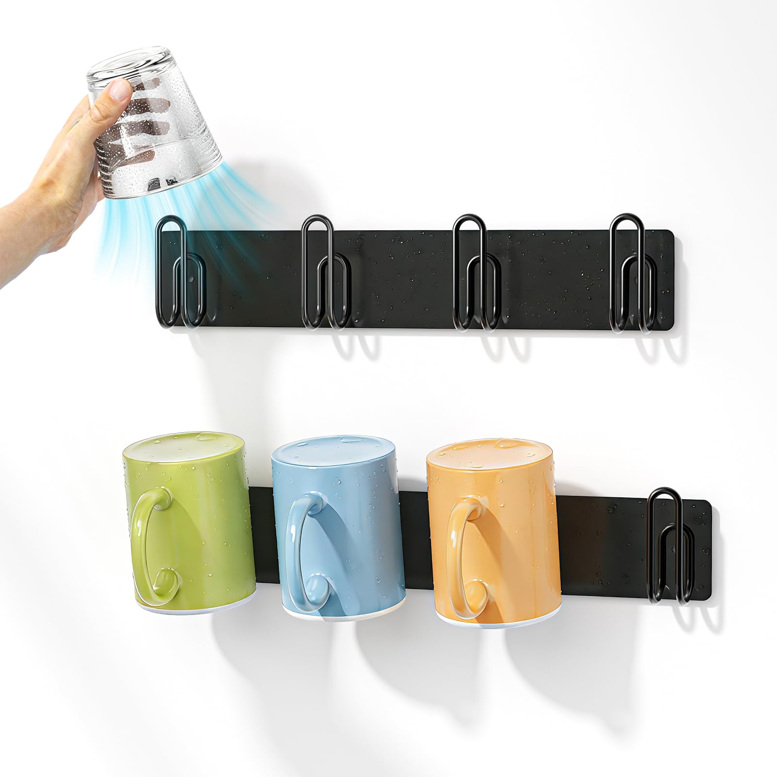 LOXSUN 2pcs Mug Holder Wall Mounted, Coffee Cup Holder with 4 Mug Hooks, Metal Cup Hanger Mugs