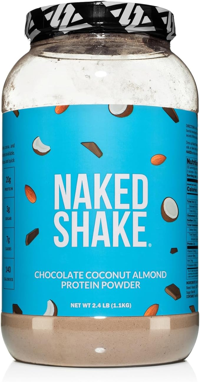 NAKED Shake - Chocolate Coconut Almond Protein Powder - Flavored Plant Based Protein from US & Canadian Farms with MCT Oil, Gluten-Free, Soy-Free, No GMOs or Artificial Sweeteners - 30 Servings