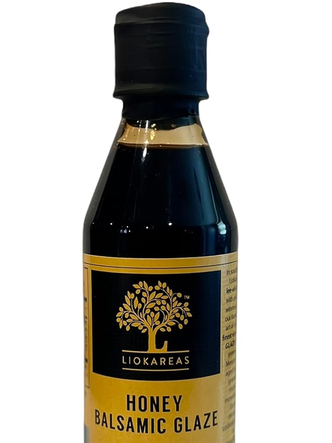 Liokareas Greek Honey Balsamic Glaze - Organic - NonGMO - 8.45oz - No Artificial Honey Flavor ONLY REAL Greek Honey - Made from Grapes Grown in Greece - NO ADDED SUGARS - Gluten Free - 6% Acidity