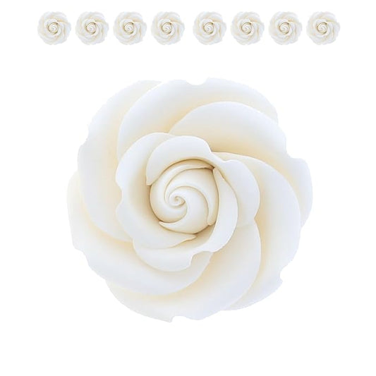 Global Sugar Art Rebecca Rose Sugar Cake Flowers, White 2 Inches, 8 Count by Chef Alan Tetreault