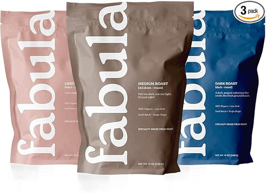 Fabula Coffee Variety Pack - Light, Medium, Dark, Whole Beans - 3 bags (12 oz. each)