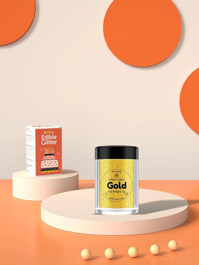 Shanlinly Gold Edible Glitter for Cakes Drinks - Food Grade 5g Shimmer Luster Glitter Dust Edible Glimmer Powders for Strawberries, Sprinkle on Sparkle, Chocolate, Cookie, Cupcake, Cocktail, Vegan