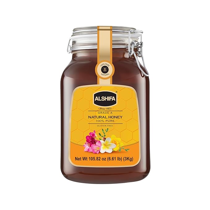 ALSHIFA Natural Honey 6.61lb (3kg) | Pack of 1 | Raw, Pure & Unpasteurized | 100% Pure Wildflower Honey | Healthy & Rich in Nutrients | No Added Sugar | Glass Bottle