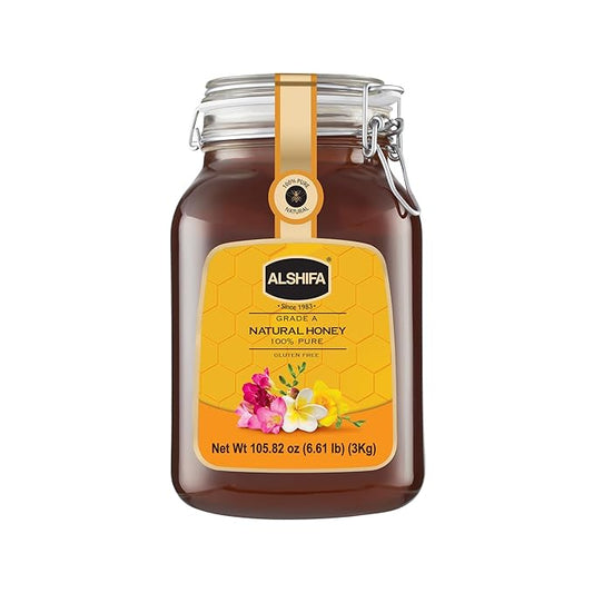 ALSHIFA Natural Honey 6.61lb (3kg) | Pack of 1 | Raw, Pure & Unpasteurized | 100% Pure Wildflower Honey | Healthy & Rich in Nutrients | No Added Sugar | Glass Bottle