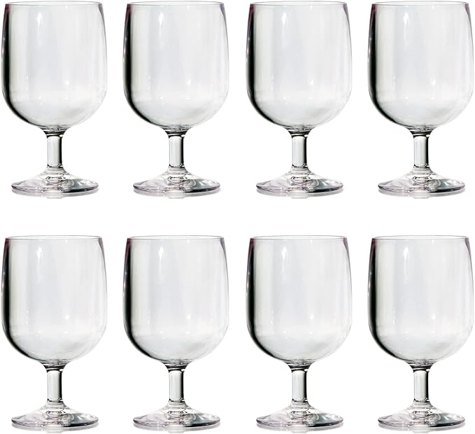 US Acrylic Stackable 8 ounce Plastic Wine Stems in Clear | Set of 8 Reusable, BPA-free, Made in the USA, Top-rack Dishwasher Safe