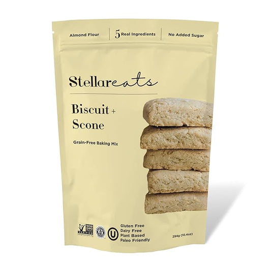Stellar Eats Grain-Free Biscuit & Scone Baking Mix | Gluten-Free, Dairy-Free, Plant-Based, Paleo-Friendly | Buttery & Decadent Flavor | Almond Flour-Based | Non-GMO Project Verified, Kosher | 10.4 oz | 1 Pack