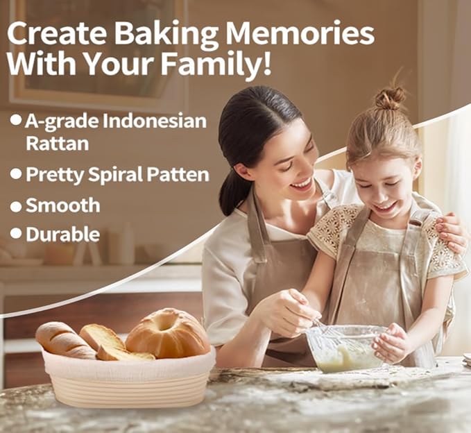 Banneton Bread Proofing Basket Set of 2, 10 Inch Oval Sourdough Bread Baking Supplies, Bread Making Starter Kit, Proofing Baskets for Baking, Perfect Baker's Gift Set