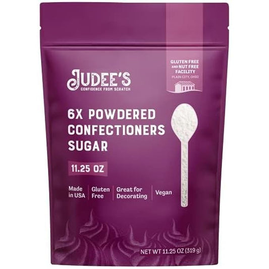 Judee?™s 6X Powdered Confectioners Sugar 11.25 oz - 100% Non-GMO, Gluten-Free, and Nut-Free - 6X Size Perfect for Icings, Frostings, and Dusting Baked Goods