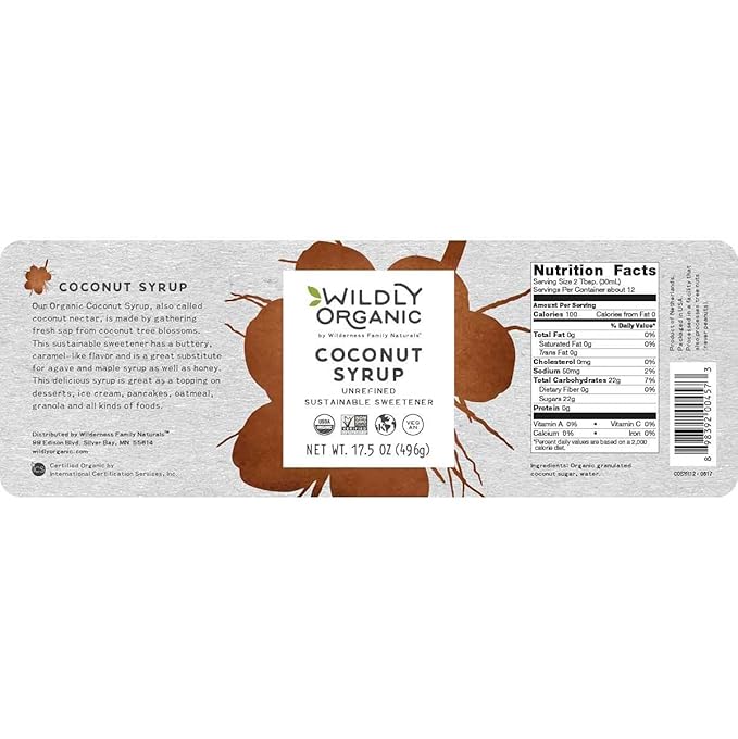 Wildly Organic Coconut Syrup 17.5 Oz - Organic Sweetener, Non-GMO, Kosher, Vegan, Buttery Caramel Flavor | Perfect for Smoothies, Coffee, & Baking