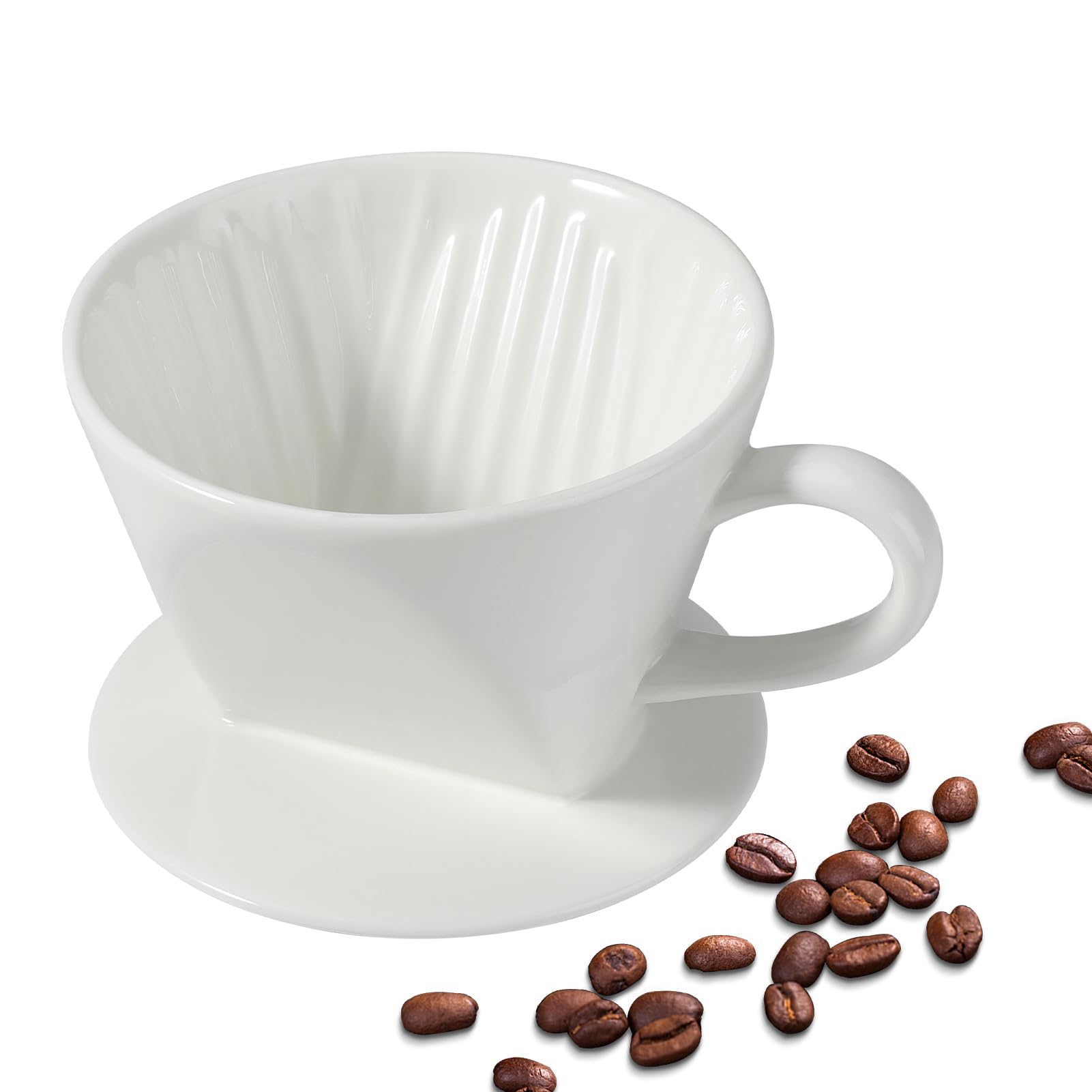Mongdio Pour Over Coffee Maker, Ceramic Pour Over Dripper, Coffee Pour Over with 3 Holes Flat