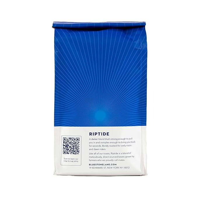 Bluestone Lane Coffee Beans, Riptide Espresso, Dark Roast, Whole Bean, 12 Ounce Bag
