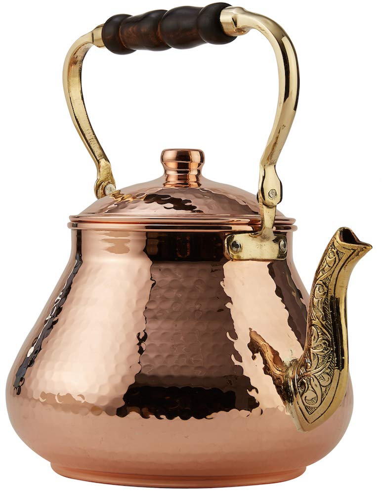 DEMMEX Large Copper Teapot, 1mm Thick, Hammered, Handcrafted in Turkey, 3 Quarts (2.8L)