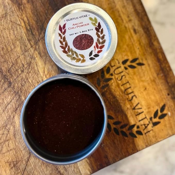 Ancho Chili Powder | Gourmet Spice | All Natural Chili Powder | Non GMO, All Natural | Hand Made, Small Batch | Artisanal Seasoning | GLP-1 Friendly | No Artificial Ingredients | Magnetic Tins | Gustus Vitae | #0721