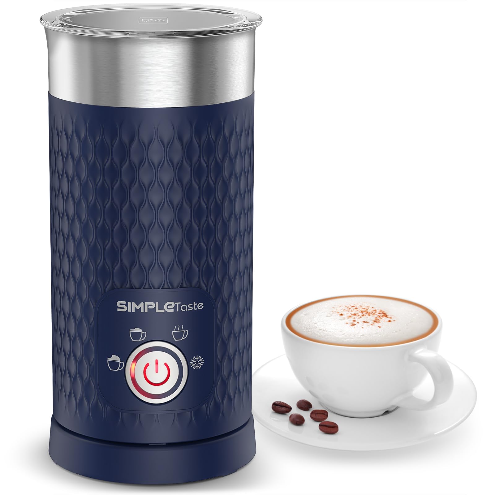 SIMPLETASTE Milk Frother, 4-in-1 Electric Automatic Milk Steamer, Blue
