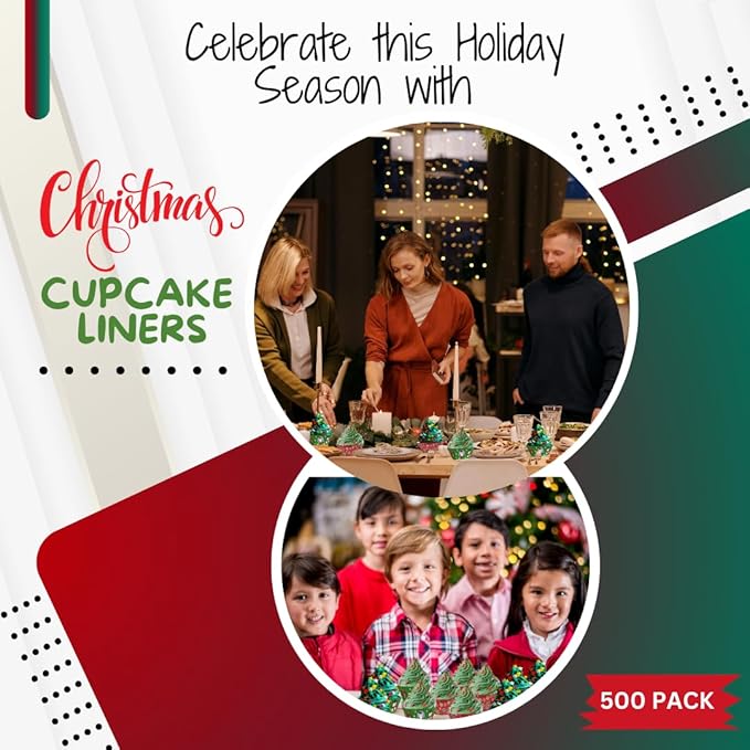 Christmas Cupcake Liners, 500 ??Standard Size Xmas Design Holiday Baking Cups, Paper Muffin Cups for Christmas Parties, Holiday Decoration & Treats, Cupcake Wrappers, Cupcake Holders, cupcake carrier